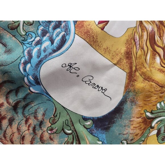 VTG AC Andre Claude Canova Carousel of Horses Silk Scarf Gold Colorful Old Money - Picture 4 of 9